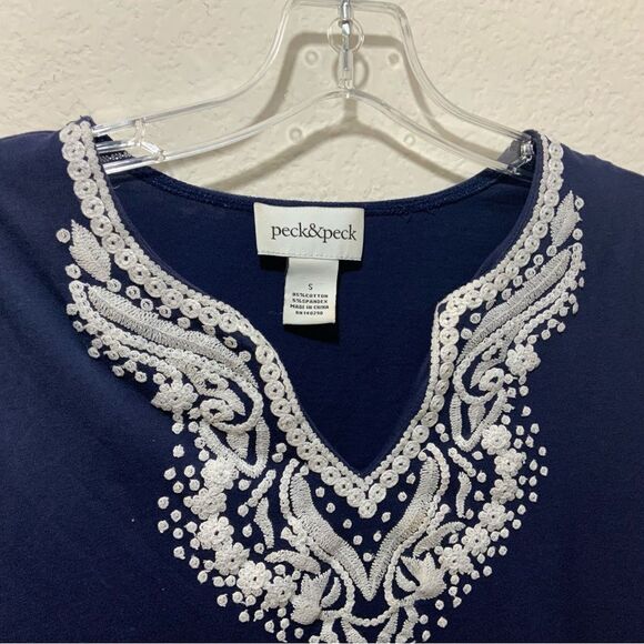 PECK & PECK TOP BLUE Small embroidered Southern Classic - Picture 3 of 7